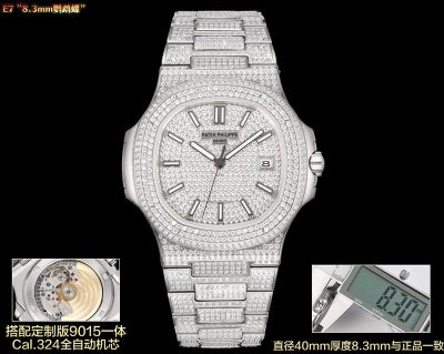 E7 Factory Patek Philippe Nautilus Cal.324 Movement 316L Steel 40mm Diamond Dial Watch with Scales